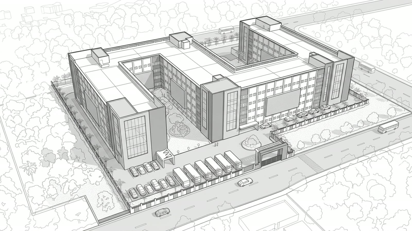 Elite School, master plan line drawing