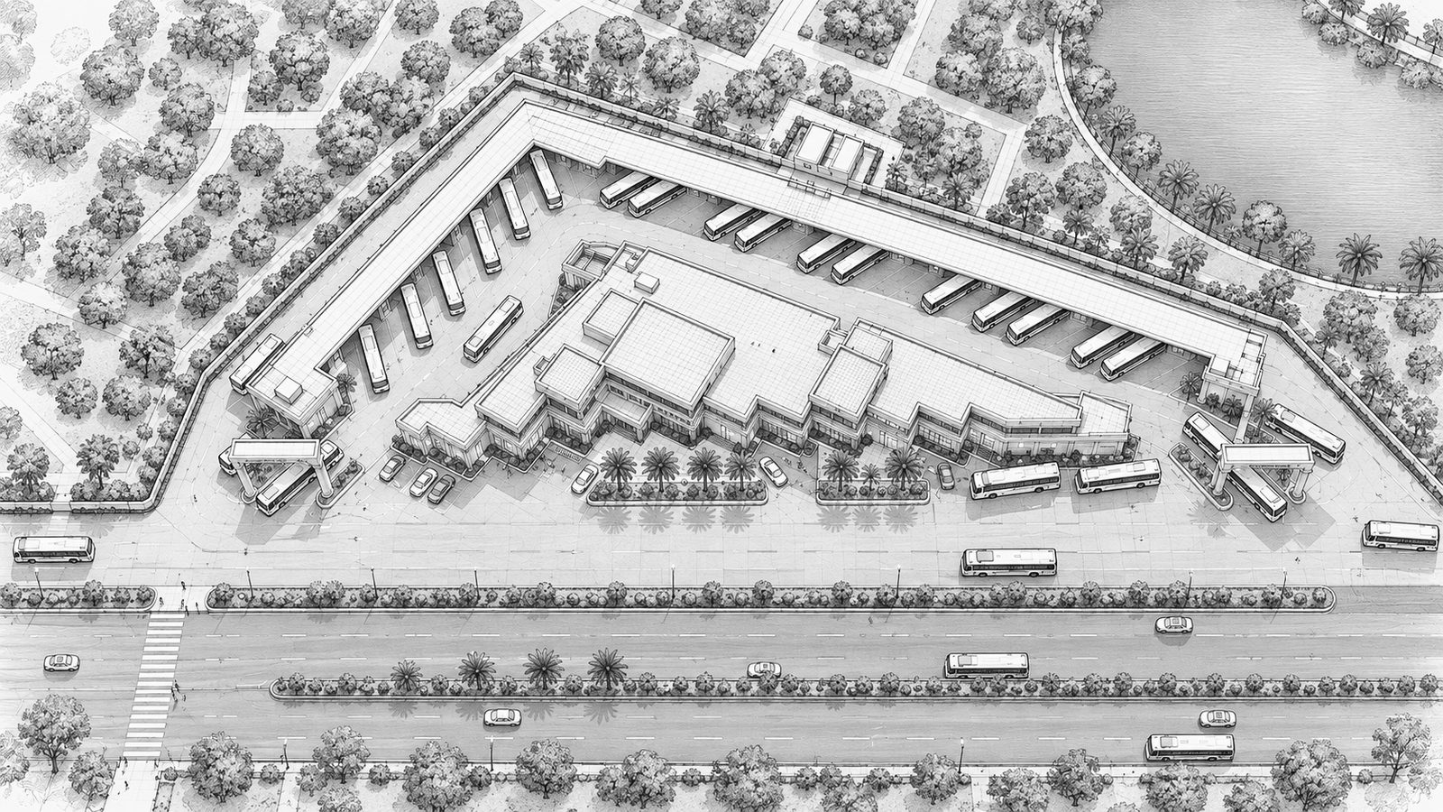 Mahabalipuram Bus Stand, master plan cad drawing