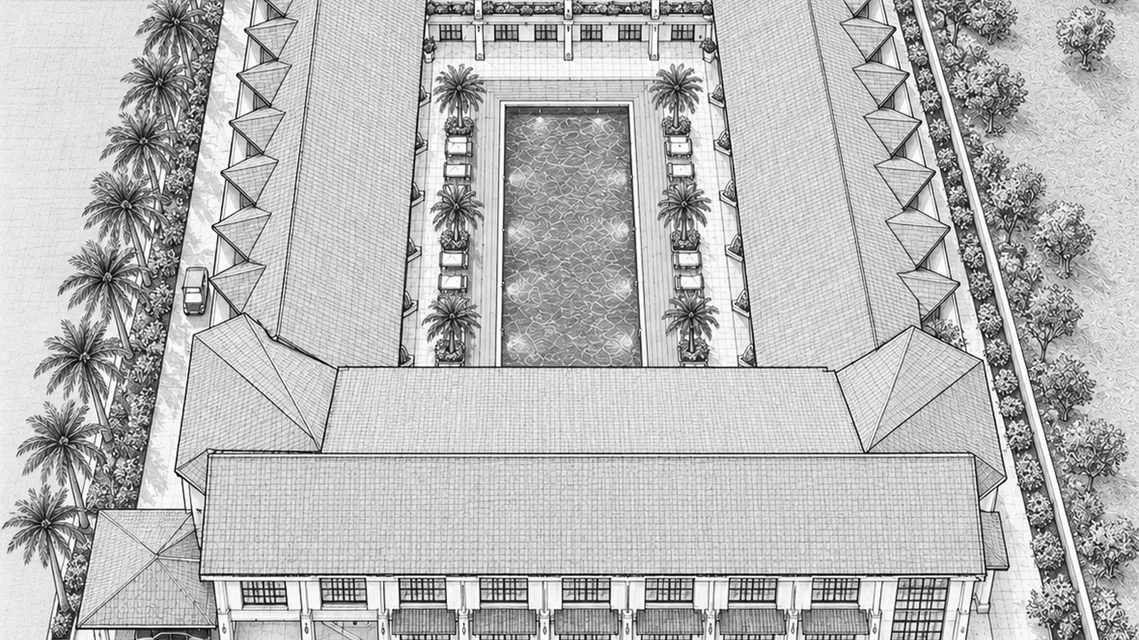 Sloped Roof House Resort @ Mahabalipuram, master plan cad drawing