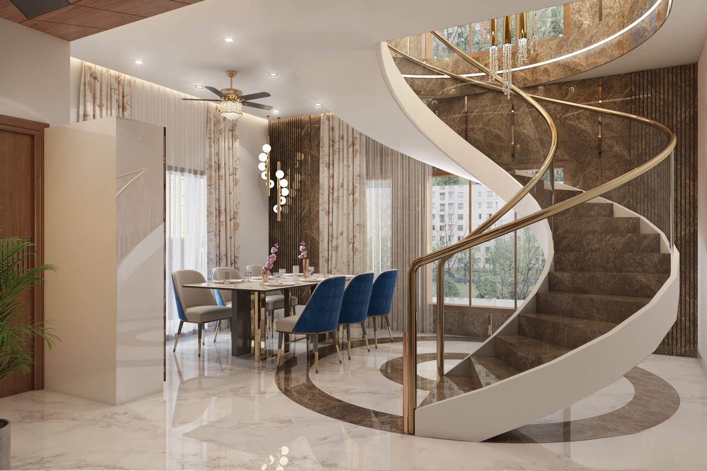 Apartment @ Chennai · Seven Wells, dining room and staircase