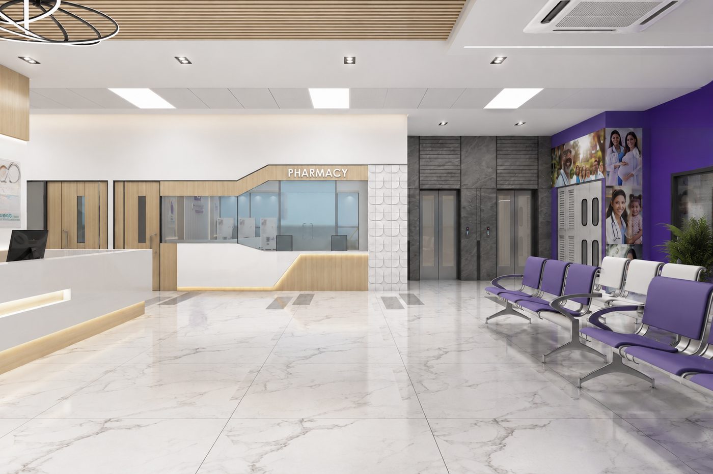 Hospital @ Chennai · Retteri, reception and pharmacy