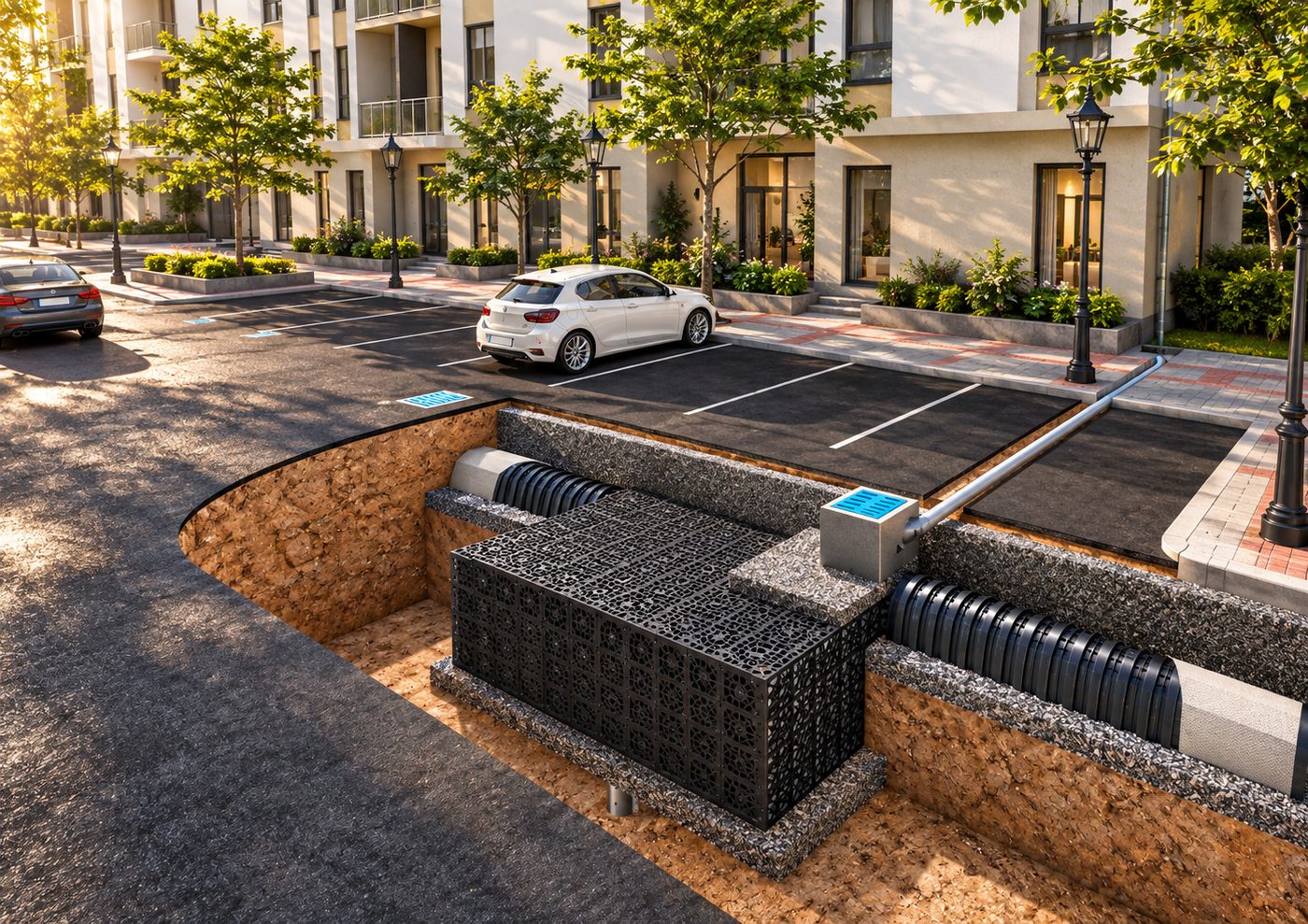 Ecobloc Bioswale Systems, landscape view 1