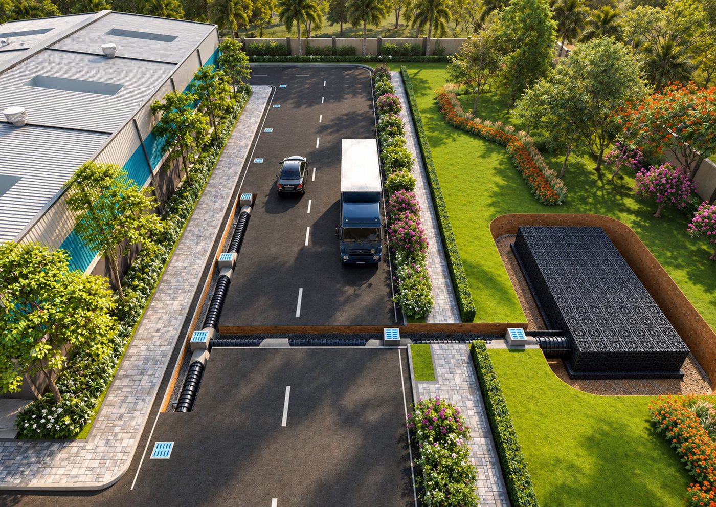 Ecobloc Bioswale Systems, landscape view 2