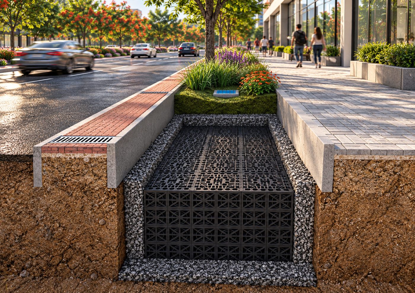 Ecobloc Bioswale Systems, landscape view 3