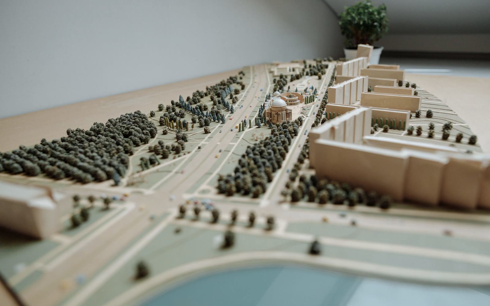 An architectural scale model of a planned development